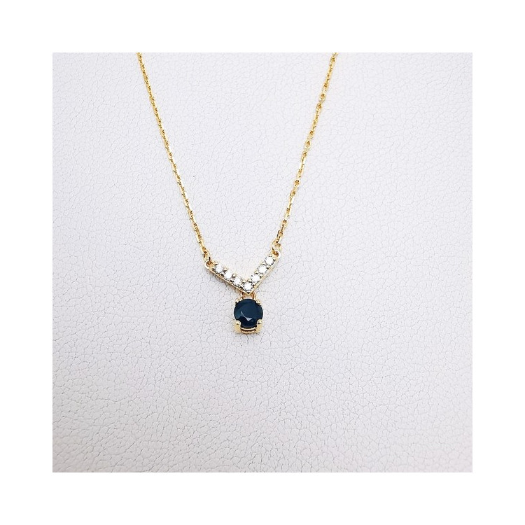 Collier Saphir Diamants Or Jaune 750 - 18 carats