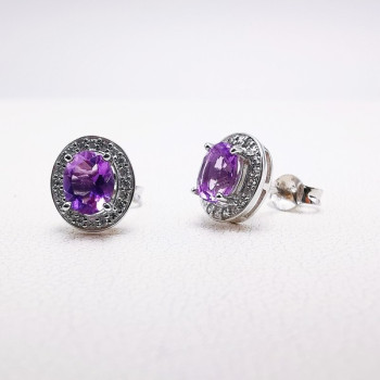 Boucles d'oreilles Améthyste et Oxydes de zirconium Or Blanc 750 - 18 carats