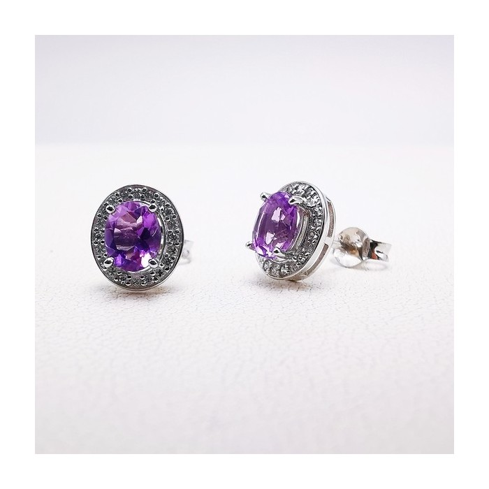 Boucles d'oreilles Améthyste et Oxydes de zirconium Or Blanc 750 - 18 carats