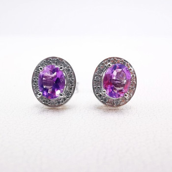 Boucles d'oreilles Améthyste et Oxydes de zirconium Or Blanc 750 - 18 carats