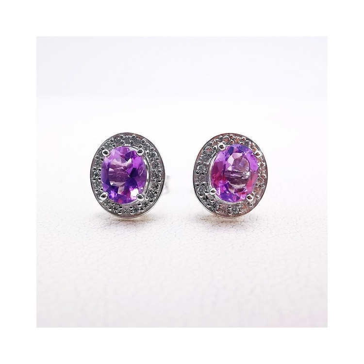 Boucles d'oreilles Améthyste et Oxydes de zirconium Or Blanc 750 - 18 carats