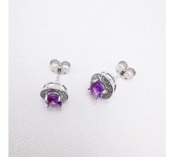 Boucles d'oreilles Améthyste et Oxydes de zirconium Or Blanc 750 - 18 carats