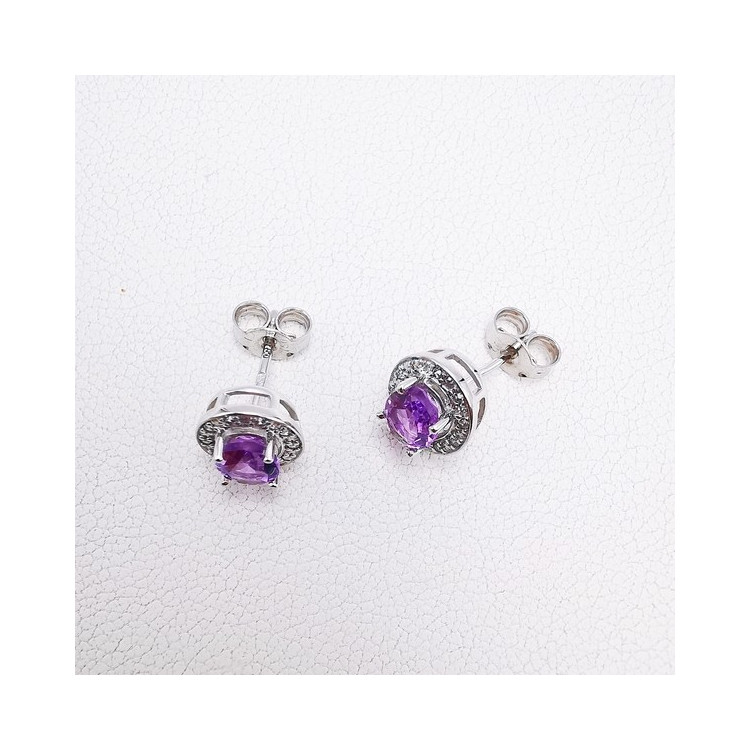 Boucles d'oreilles Améthyste et Oxydes de zirconium Or Blanc 750 - 18 carats