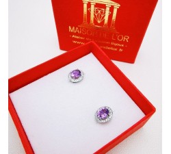 Boucles d'oreilles Améthyste et Oxydes de zirconium Or Blanc 750 - 18 carats