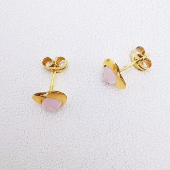 Boucles d'Oreilles Puces Cœur Quartz Rose Or Jaune 750 - 18 carats