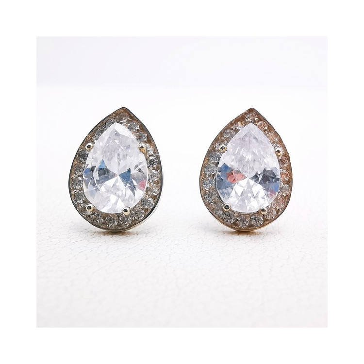 Boucles d'Oreilles Puces Oxydes de Zirconium Poire Or Blanc 750 - 18 carats