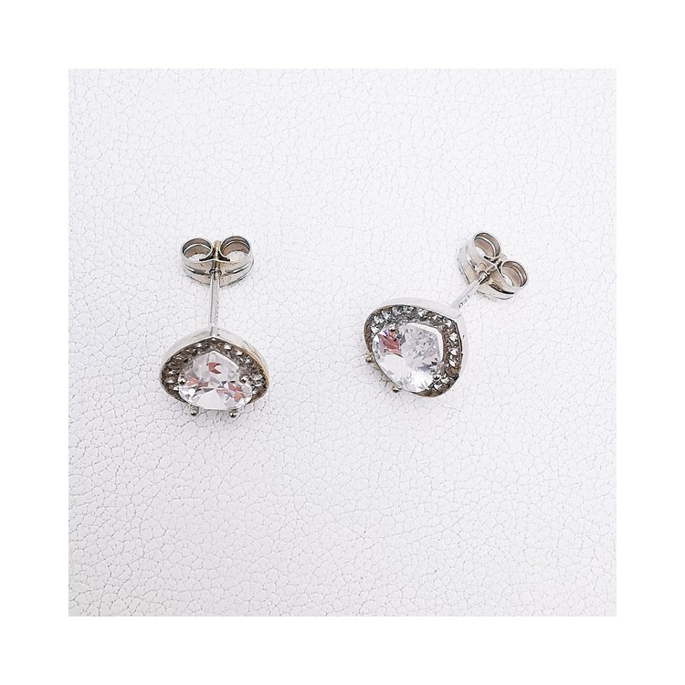 Boucles d'Oreilles Puces Oxydes de Zirconium Poire Or Blanc 750 - 18 carats