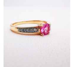 Bague Saphir Rose Diamants Or Rose 750 - 18 carats