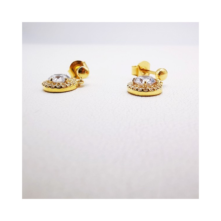 Boucles d'Oreilles Pendantes Oxydes de Zirconium Or Jaune 750 - 18 carats