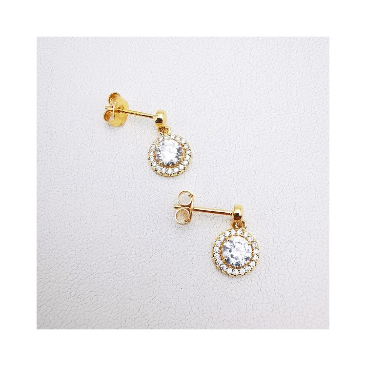 Boucles d'Oreilles Pendantes Oxydes de Zirconium Or Jaune 750 - 18 carats