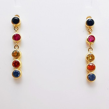 Boucles d'oreilles Pendantes Colorées Or Jaune 750 - 18 carats