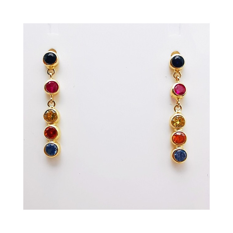 Boucles d'oreilles Pendantes Colorées Or Jaune 750 - 18 carats