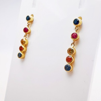 Boucles d'oreilles Pendantes Colorées Or Jaune 750 - 18 carats