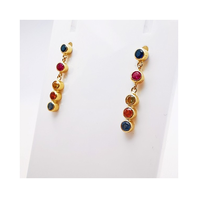 Boucles d'oreilles Pendantes Colorées Or Jaune 750 - 18 carats
