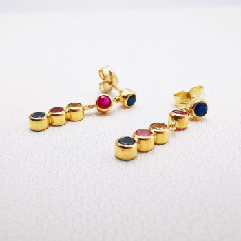 Boucles d'oreilles Pendantes Colorées Or Jaune 750 - 18 carats