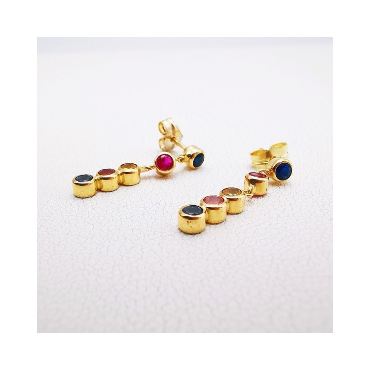 Boucles d'oreilles Pendantes Colorées Or Jaune 750 - 18 carats