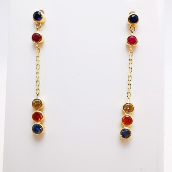 Boucles d'Oreilles Pendantes Colorées Or Jaune 750 - 18 carats