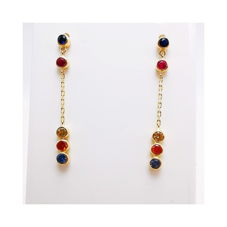 Boucles d'Oreilles Pendantes Colorées Or Jaune 750 - 18 carats