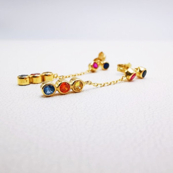 Boucles d'Oreilles Pendantes Colorées Or Jaune 750 - 18 carats
