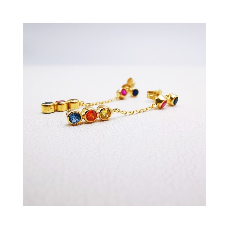 Boucles d'Oreilles Pendantes Colorées Or Jaune 750 - 18 carats