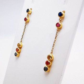 Boucles d'Oreilles Pendantes Colorées Or Jaune 750 - 18 carats