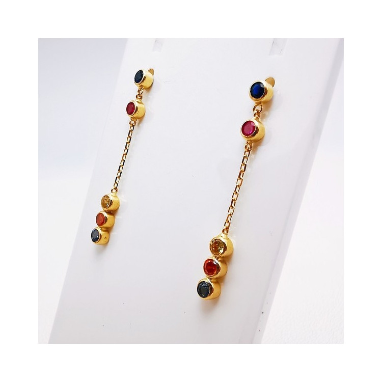 Boucles d'Oreilles Pendantes Colorées Or Jaune 750 - 18 carats