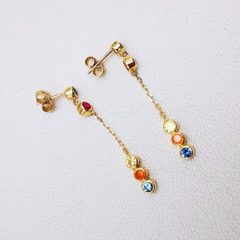 Boucles d'Oreilles Pendantes Colorées Or Jaune 750 - 18 carats
