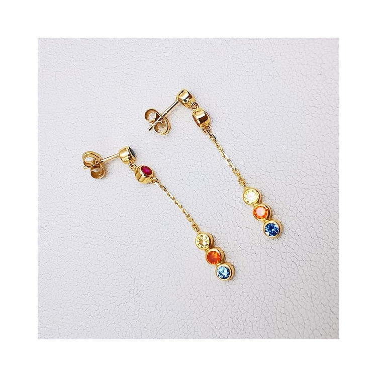 Boucles d'Oreilles Pendantes Colorées Or Jaune 750 - 18 carats