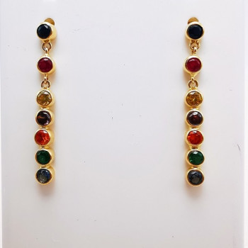Boucles d'Oreilles Pendantes Colorées Or Jaune 750 - 18 carats