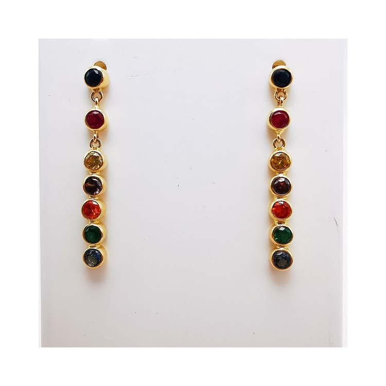 Boucles d'Oreilles Pendantes Colorées Or Jaune 750 - 18 carats