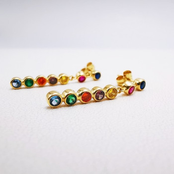 Boucles d'Oreilles Pendantes Colorées Or Jaune 750 - 18 carats