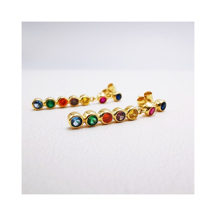 Boucles d'Oreilles Pendantes Colorées Or Jaune 750 - 18 carats
