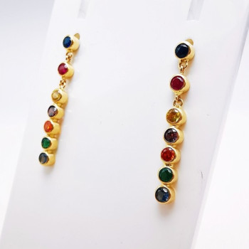 Boucles d'Oreilles Pendantes Colorées Or Jaune 750 - 18 carats