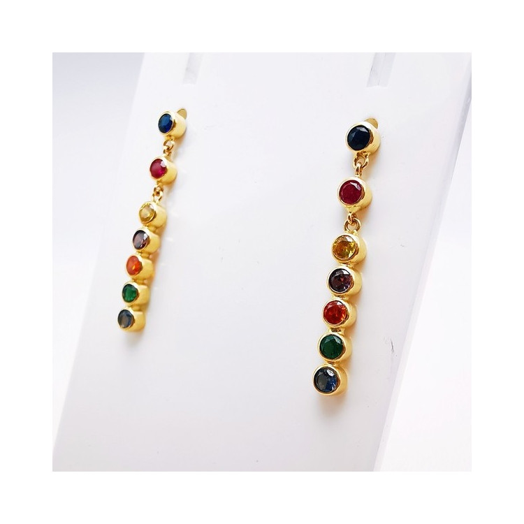 Boucles d'Oreilles Pendantes Colorées Or Jaune 750 - 18 carats