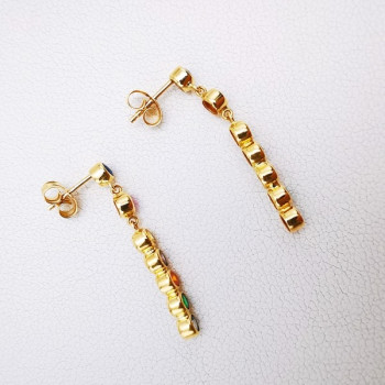Boucles d'Oreilles Pendantes Colorées Or Jaune 750 - 18 carats