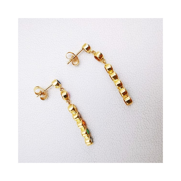 Boucles d'Oreilles Pendantes Colorées Or Jaune 750 - 18 carats