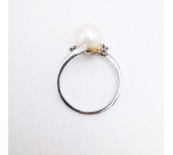 Bague Perle Diamants Or Blanc 750 - 18 carats