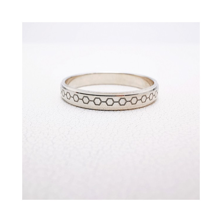 Alliance "Print Molécules" 3 mm Or Blanc 750 - 18 carats