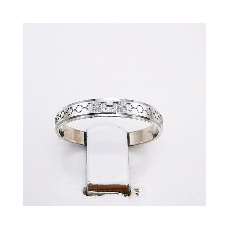 Alliance "Print Molécules" 3 mm Or Blanc 750 - 18 carats