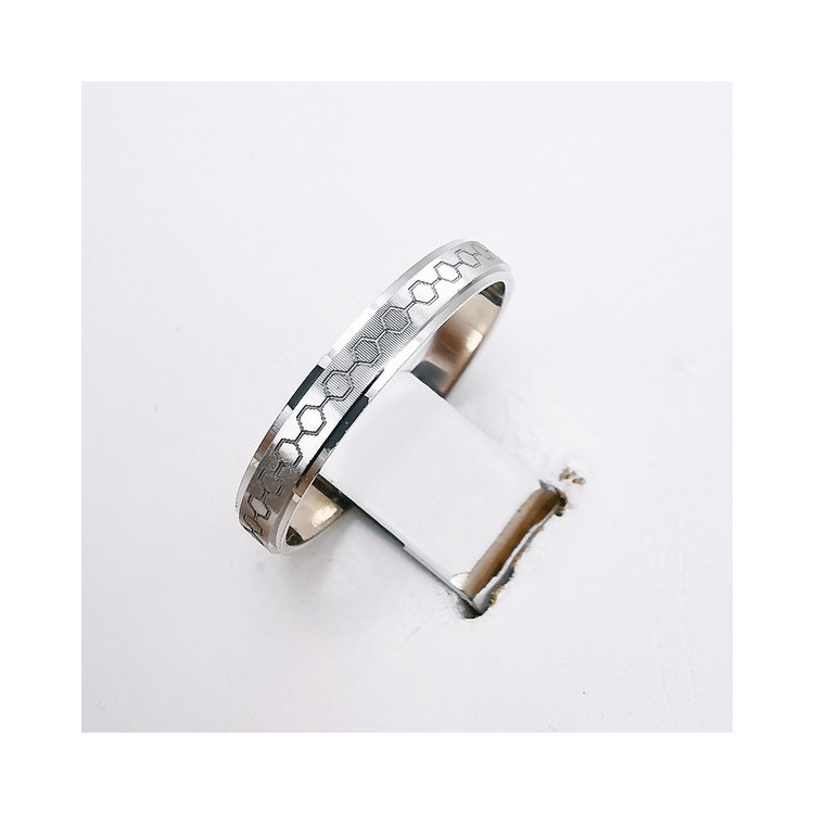 Alliance "Print Molécules" 3 mm Or Blanc 750 - 18 carats