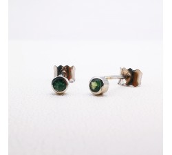 Boucles d'Oreilles Puces "Emotion" Saphir Vert Or Blanc 750 - 18 carats