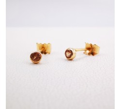 Boucles d'Oreilles Puces "Emotion" Saphir Marron Or Rose 750 - 18 carats