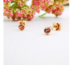 Boucles d'Oreilles Puces "Emotion" Saphir Marron Or Rose 750 - 18 carats