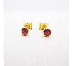 Boucles d'Oreilles Puces "Emotion" Saphir Rose Or Rose 750 - 18 carats