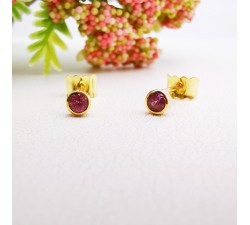 Boucles d'Oreilles Puces "Emotion" Saphir Rose Or Jaune 750 - 18 carats