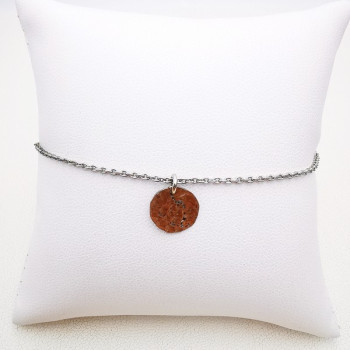 Chaîne de Cheville Médaille martelée Or Blanc 750 - 18 carats