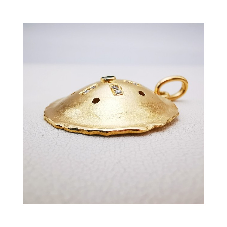 Pendentif Emeraude Diamants Or Jaune 750 - 18 carats (Bijou d'occasion)