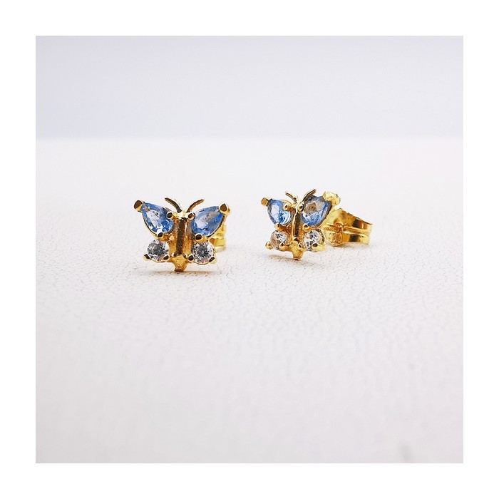 Boucles d'Oreilles Papillon Oxyde de Zirconium Or Jaune 750 - 18 carats