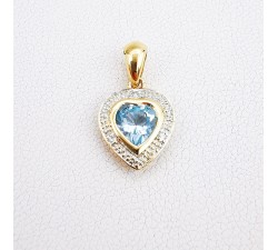Pendentif Cœur Topaze Diamants Or Jaune 750 - 18 carats (Bijou d'occasion)