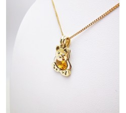 Collier pendentif ours citrine et chaîne maille gourmette Bicolore Or 750 - 18 carats (bijou d'occasion)